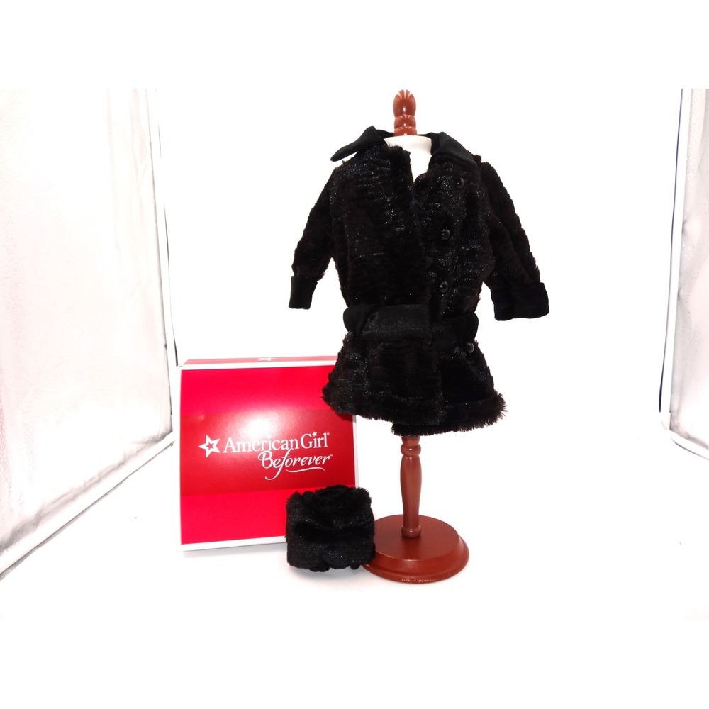 American Girl Rebecca Winter Faux Fur Coat & Muff Set Black 18
